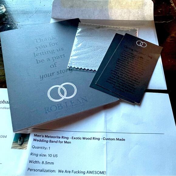 Engraved Meteorite Wedding Bands - Picture 3 of 4